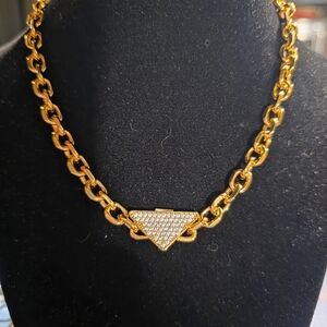 USED...Prada Gold Chain Necklace with Triangle Pendant With Crystals
